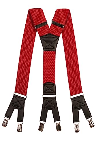 Olata 6 Clip Herren Hosenträger/extra breite Y-Hosenträger – 5 cm. Rot von Olata