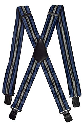 Olata Hosenträger Herren - Extra breite Träger und schwarze Metall-Clips, Hosenträger X-Form mit überkreuzten Trägern – 4 cm. Blau/Schwarz/Grau von Olata