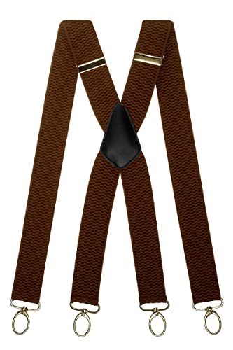 Olata Hosenträger Herren breit – Mehrzweck Hosenträger X-Form mit überkreuzten Riemen und Karabinerhaken – 4 cm. Braun (Silber Clips) von Olata