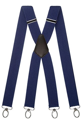 Olata Hosenträger Herren breit – Mehrzweck Hosenträger X-Form mit überkreuzten Riemen und Karabinerhaken – 4 cm. Blau (Silber Clips) von Olata