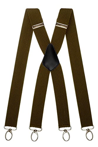 Olata Hosenträger Herren breit – Mehrzweck Hosenträger X-Form mit überkreuzten Riemen und Karabinerhaken – 4 cm. Olivgrün (Silber Clips) von Olata