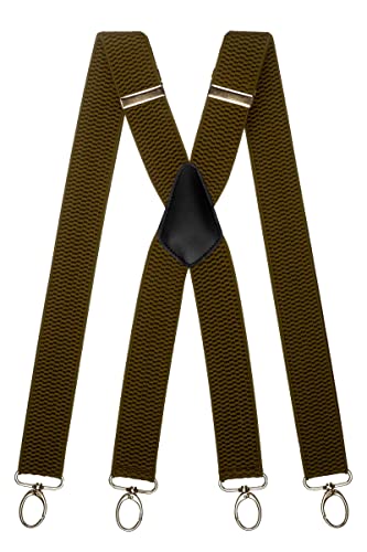 Olata Breite und Robuste X-förmige Hosenträger mit Karabinerhaken – 4 cm breit, Verstellbar, Unisex, Ideal für Arbeit und Alltag. Olivgrün (Silber Clips) von Olata