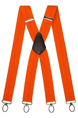Olata Breite und Robuste X-förmige Hosenträger mit Karabinerhaken – 4 cm breit, Verstellbar, Unisex, Ideal für Arbeit und Alltag. Orange (Silber Clips) von Olata