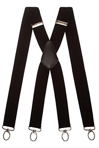 Olata Hosenträger Herren breit – Mehrzweck Hosenträger X-Form mit überkreuzten Riemen und Karabinerhaken – 4 cm. Schwarz (Silber Clips) von Olata