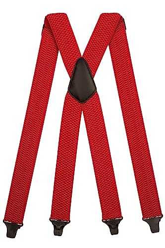 Olata Heavy Duty Hosenträger X-Form mit überkreuzten Trägern/Flughafenfreundliche Herren Hosenträger mit Plastik-Clips – 4cm. Rot von Olata