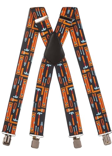 Hosenträger extra starken mit 4 Clips X-Form, Gedruckt Design - 4cm. DIY (Orange) von Olata
