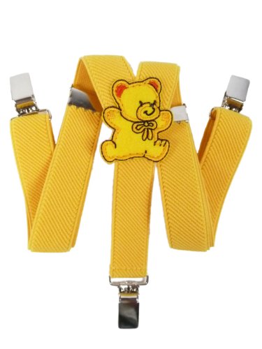 Olata Kinder Hosenträger mit Teddybär-Design | Elastische Y Hosenträger (0-2 Jahre) – 2 cm. Gelb von Olata
