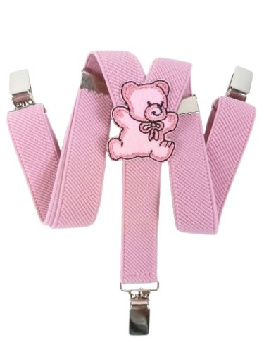 Olata Kinder Hosenträger mit Teddybär-Design | Elastische Y Hosenträger (0-2 Jahre) – 2 cm. Rosa von Olata