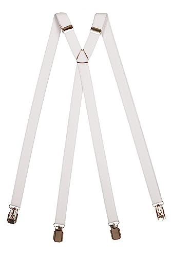 Olata Klassische X-förmige Hosenträger mit Clips – 2 cm breit. Weiß von Olata