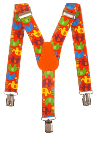 Olata Kinder Hosenträger mit Elefanten-Design | Elastische Y-Hosenträger (1-5 Jahre) – 2,5 cm. Orange von Olata