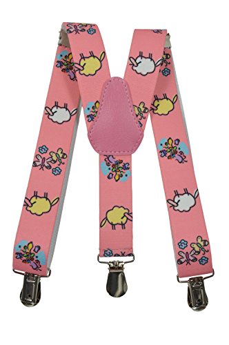 Olata Kinder Hosenträger mit Schaf-Design | Elastische Y-Hosenträger (1-5 Jahre) – 2,5 cm. Rosa von Olata