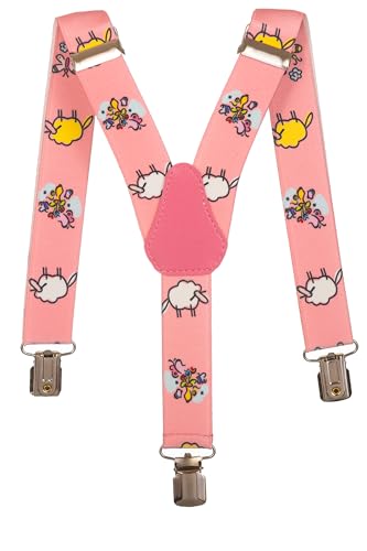Olata Kinder Hosenträger mit Schaf-Design | Elastische Y-Hosenträger (1-5 Jahre) – 2,5 cm. Rosa von Olata