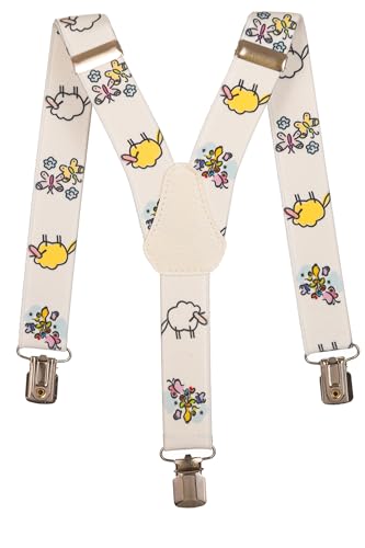Olata Kinder Hosenträger mit Schaf-Design | Elastische Y-Hosenträger (1-5 Jahre) – 2,5 cm. Weiß von Olata