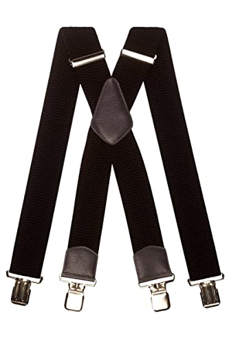 Olata Extra Breite Herren Hosenträger X-Form in Schwarz mit Farbigem Leder – 5 cm. Dunkelgrau (Silber Clips) von Olata