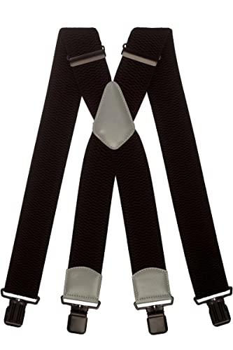 Olata Extra Breite Herren Hosenträger X-Form in Schwarz mit Farbigem Leder – 5 cm. Hellgrau (Schwarz Clips) von Olata