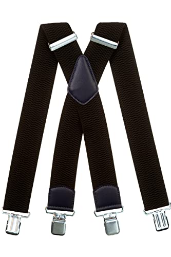 Olata Extra Breite Herren Hosenträger X-Form in Schwarz mit Farbigem Leder – 5 cm. Marineblau (Silber Clips) von Olata