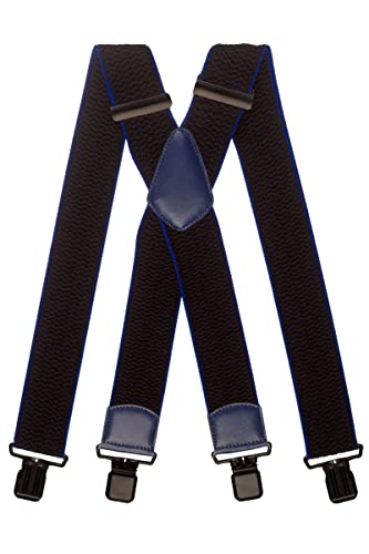 Olata Extra Breite Herren Hosenträger X-Form in Schwarz mit Farbigem Leder – 5 cm. Schwarz/Königsblau (Schwarz Clips) von Olata