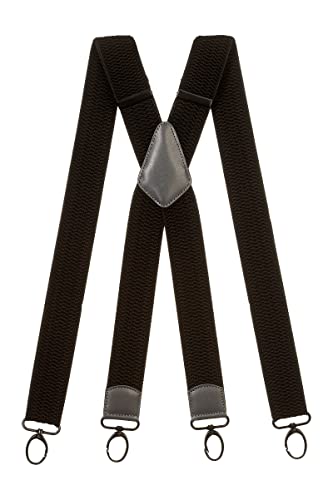 Olata Extra Breite Herren Hosenträger X-Form in Schwarz mit Farbigem Leder und Karabinerhaken – 4 cm. Dunkelgrau von Olata