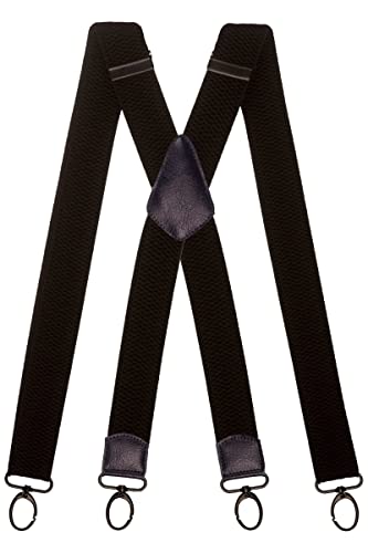 Olata Extra Breite Herren Hosenträger X-Form in Schwarz mit Farbigem Leder und Karabinerhaken – 4 cm. Marineblau von Olata