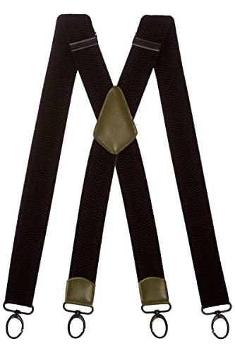 Olata Extra Breite Herren Hosenträger X-Form in Schwarz mit Farbigem Leder und Karabinerhaken – 4 cm. Olivgrün von Olata