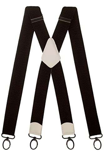 Olata Extra Breite Herren Hosenträger X-Form in Schwarz mit Farbigem Leder und Karabinerhaken – 4 cm. Weiß von Olata