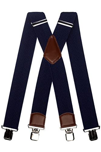 Olata Extra Breite Herren Hosenträger X-Form mit Braun Leder – 5 cm. Marineblau Olata Extra Breite Herren Hosenträger X-Form mit Braun Leder – 5 cm. Marineblau von Olata