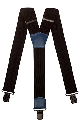 Olata Extra Breite Herren Hosenträger Y-Form in Schwarz mit Farbigem Leder – 5 cm. Blau (Schwarz Clips) von Olata