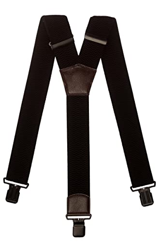 Olata Extra Breite Herren Hosenträger Y-Form in Schwarz mit Farbigem Leder – 5 cm. Dunkelbraun (Schwarz Clips) von Olata