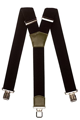 Olata Extra Breite Herren Hosenträger Y-Form in Schwarz mit Farbigem Leder – 5 cm. Olivgrün (Silber Clips) von Olata