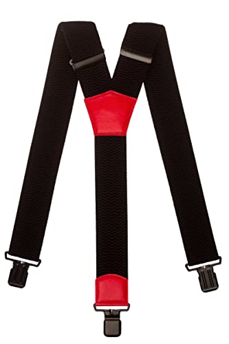 Olata Extra Breite Herren Hosenträger Y-Form in Schwarz mit Farbigem Leder – 5 cm. Rot (Schwarz Clips) von Olata