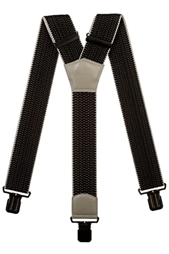 Olata Extra Breite Herren Hosenträger Y-Form in Schwarz mit Farbigem Leder – 5 cm. Schwarz/Grau (Schwarz Clips) von Olata