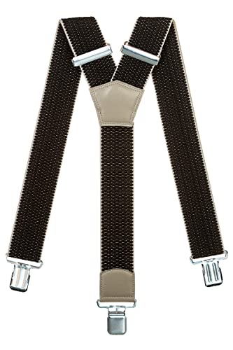 Olata Extra Breite Herren Hosenträger Y-Form in Schwarz mit Farbigem Leder – 5 cm. Schwarz/Grau (Silber Clips) von Olata