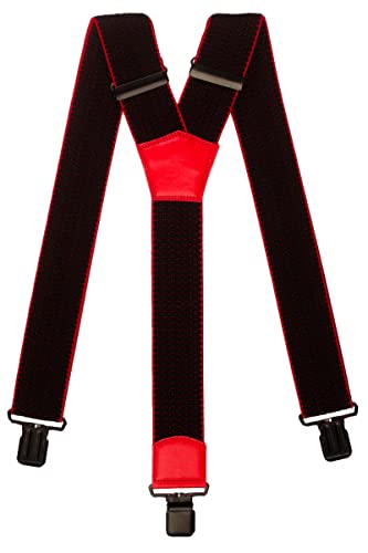 Olata Extra Breite Herren Hosenträger Y-Form in Schwarz mit Farbigem Leder – 5 cm. Schwarz/Rot (Schwarz Clips) von Olata