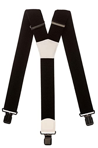 Olata Extra Breite Herren Hosenträger Y-Form in Schwarz mit Farbigem Leder – 5 cm. Weiß (Schwarz Clips) von Olata