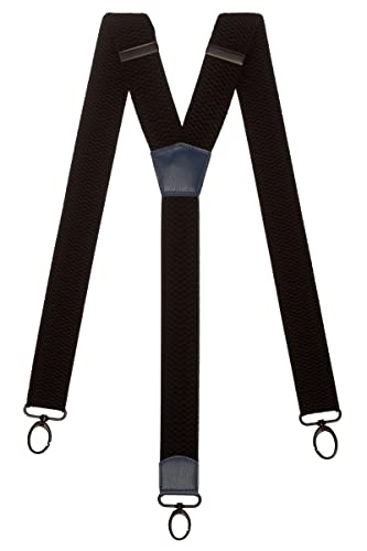 Olata Extra Breite Herren Hosenträger Y-Form in Schwarz mit Farbigem Leder und Karabinerhaken – 4 cm. Blau von Olata