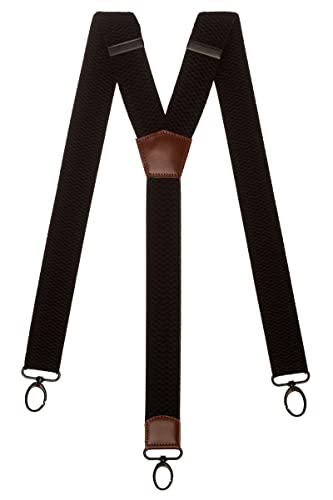 Olata Extra Breite Herren Hosenträger Y-Form in Schwarz mit Farbigem Leder und Karabinerhaken – 4 cm. Braun von Olata