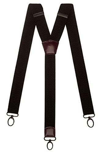 Olata Extra Breite Herren Hosenträger Y-Form in Schwarz mit Farbigem Leder und Karabinerhaken – 4 cm. Burgund Rot von Olata