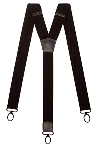 Olata Extra Breite Herren Hosenträger Y-Form in Schwarz mit Farbigem Leder und Karabinerhaken – 4 cm. Dunkelgrau von Olata