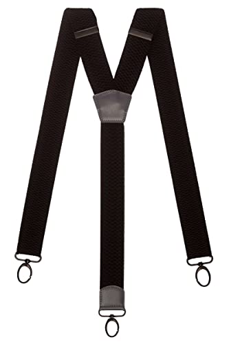 Olata Extra Breite Herren Hosenträger Y-Form in Schwarz mit Farbigem Leder und Karabinerhaken – 4 cm. Grau von Olata