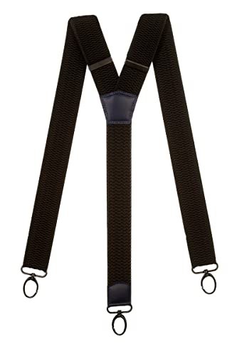 Olata Extra Breite Herren Hosenträger Y-Form in Schwarz mit Farbigem Leder und Karabinerhaken – 4 cm. Marineblau von Olata