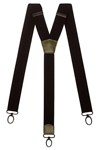 Olata Extra Breite Herren Hosenträger Y-Form in Schwarz mit Farbigem Leder und Karabinerhaken – 4 cm. Olivgrün von Olata