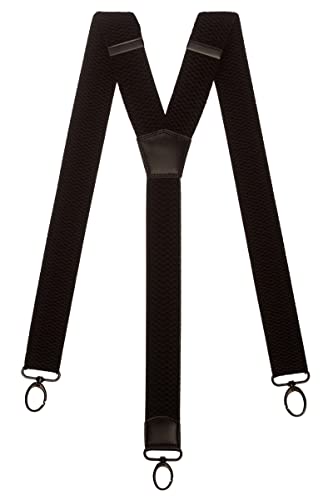 Olata Extra Breite Herren Hosenträger Y-Form in Schwarz mit Farbigem Leder und Karabinerhaken – 4 cm. Schwarz von Olata