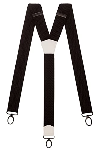 Olata Extra Breite Herren Hosenträger Y-Form in Schwarz mit Farbigem Leder und Karabinerhaken – 4 cm. Weiß von Olata