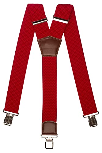 Olata Extra Breite Herren Hosenträger Y-Form mit Braun Leder – 5 cm. Rot von Olata