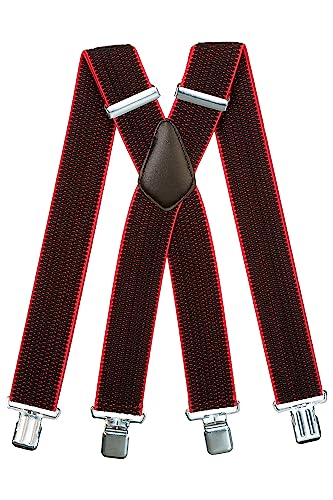 Olata Extra Breite Hosenträger für Herren – 5 cm breit, Robust und Verstellbar mit Stabilen Clips, Ideal für Arbeit und Elegante Outfits. Schwarz/Rot (Silber Clips) von Olata