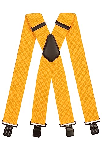 Olata Extra Breite Hosenträger für Herren – 5 cm breit, Robust und Verstellbar mit Stabilen Clips, Ideal für Arbeit und Elegante Outfits. Gelb (Schwarz Clips) von Olata