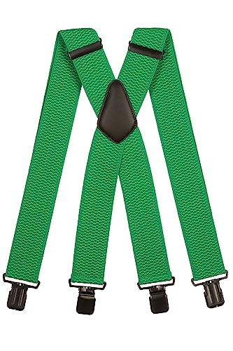 Olata Extra Breite Hosenträger für Herren – 5 cm breit, Robust und Verstellbar mit Stabilen Clips, Ideal für Arbeit und Elegante Outfits. Grün (Schwarz Clips) von Olata