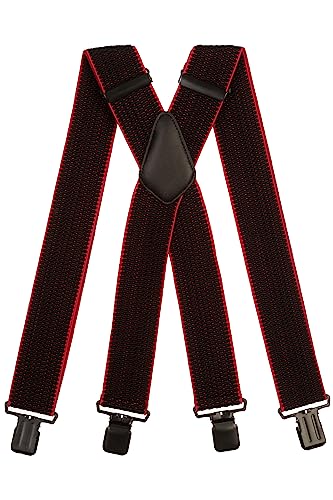 Olata Extra Breite Hosenträger für Herren – 5 cm breit, Robust und Verstellbar mit Stabilen Clips, Ideal für Arbeit und Elegante Outfits. Schwarz/Rot (Schwarz Clips) von Olata