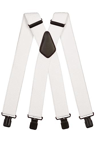Olata Extra Breite Hosenträger für Herren – 5 cm breit, Robust und Verstellbar mit Stabilen Clips, Ideal für Arbeit und Elegante Outfits. Weiß (Schwarz Clips) von Olata