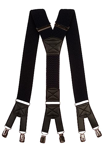 Olata 6 Clip Herren Hosenträger/extra breite Y-Hosenträger – 5 cm. Marineblau von Olata